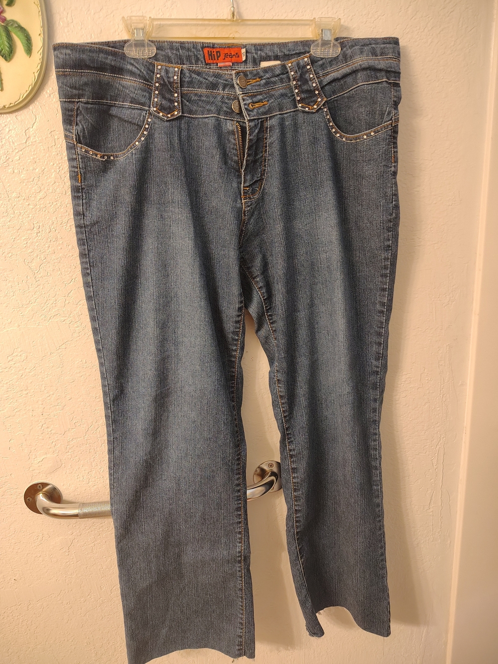 h.i.p. studded medium blue boot-cut jeans